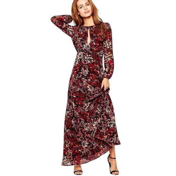 ASOS Glamorous Petite Maxi Dress Size XS Purple Floral Print Long Sleeve Lined - Picture 1 of 16